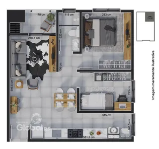 Planta baixa de um apartamento em Lajeado, Brasil.