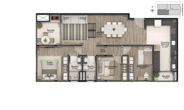 Apartamento com 3 dormitórios, foto 3