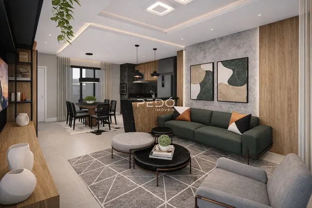 Sala de estar moderna com decoração contemporânea em um imóvel no Brasil.