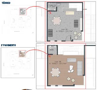 Planta baixa do térreo e do segundo pavimento de um imóvel em Lajeado.