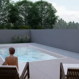Foto de uma piscina externa em uma propriedade.
