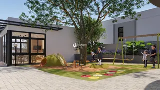 Vista externa de uma residência com área de lazer e playground.