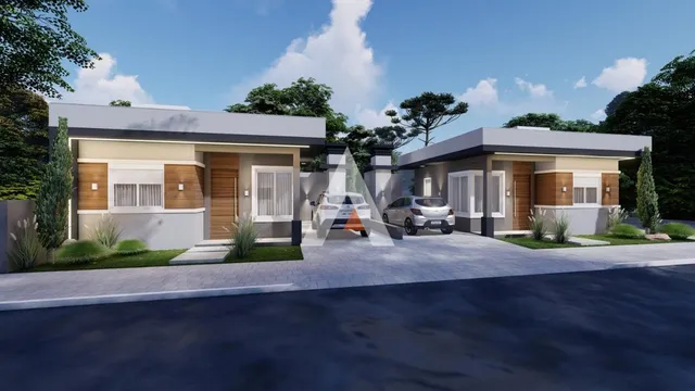 Fachada de uma casa moderna em Lajeado, Brasil.