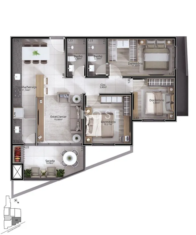 Apartamento com 3 dormitórios, foto 3