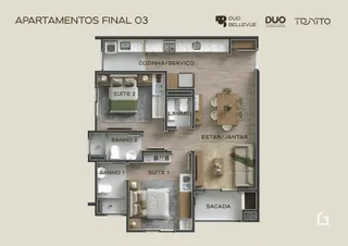 Planta baixa de um apartamento em Lajeado, Brasil, mostrando a disposição dos cômodos.