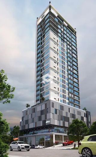 Fachada de um edifício residencial moderno em Lajeado, Brasil.