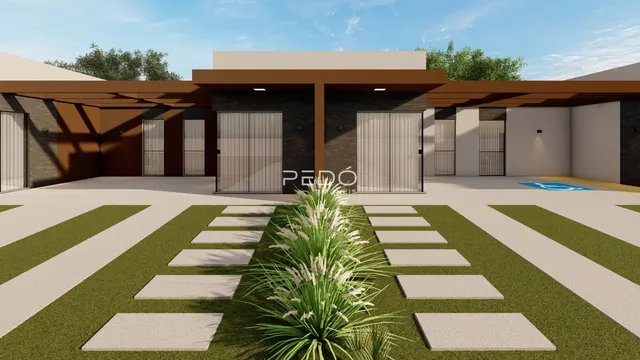 A fachada de uma casa moderna em Lajeado, Brasil.