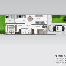 Planta baixa mostrando o layout das plantas da casa em Lajeado.