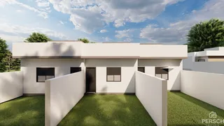 Fachada externa de uma residência moderna com jardim em Lajeado, Brasil.