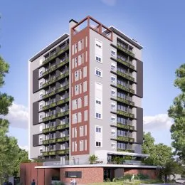 Fachada de um prédio residencial de vários andares em Lajeado, Brasil.