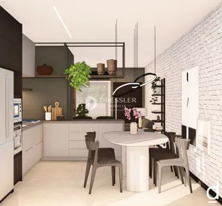 Ambiente moderno com mesa de jantar em um imóvel no Brasil.
