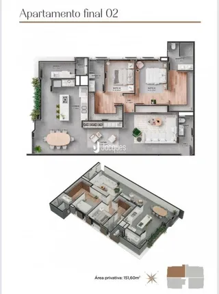 Planta baixa do apartamento final 02 em Lajeado, Brasil.