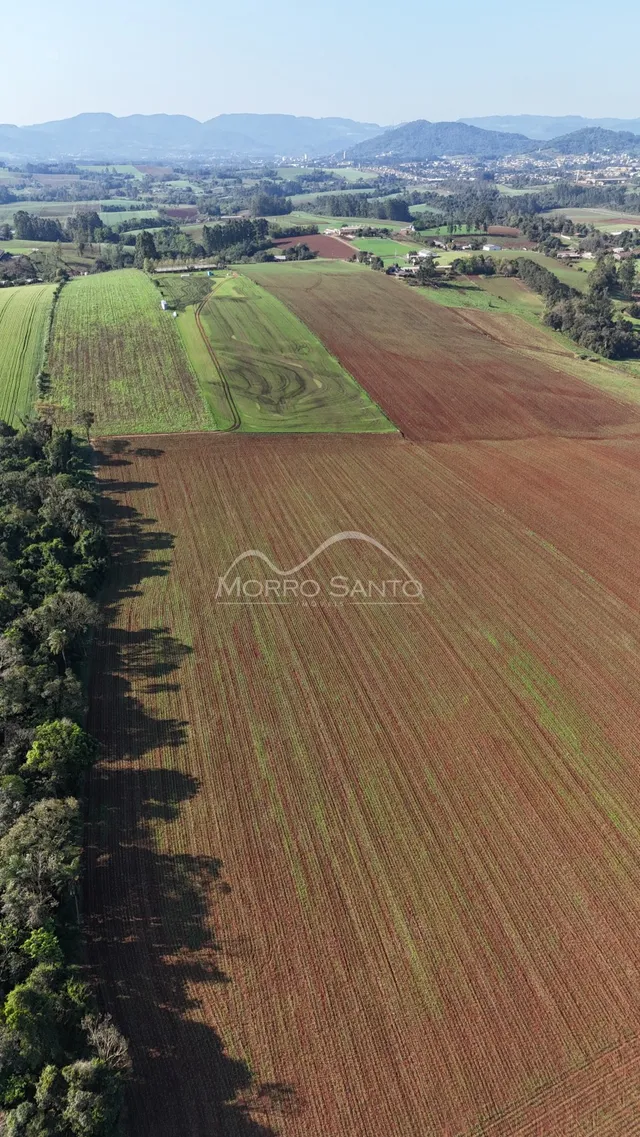 Vista aérea de campos agrícolas em Lajeado, Brasil.