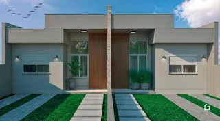 Fachada de uma casa moderna com jardim em Lajeado.