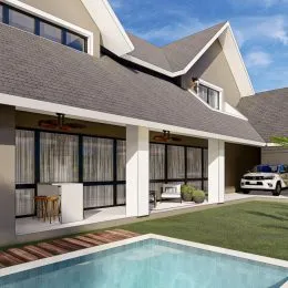 Foto da fachada de uma casa com piscina em Lajeado.