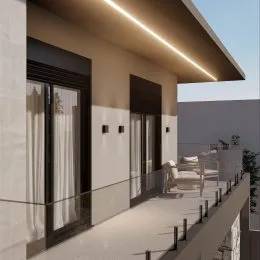 Fachada moderna de um imóvel com grandes portas de vidro em Lajeado, Brasil.