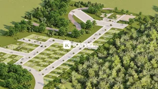 Vista aérea de um loteamento residencial com ruas e áreas verdes.