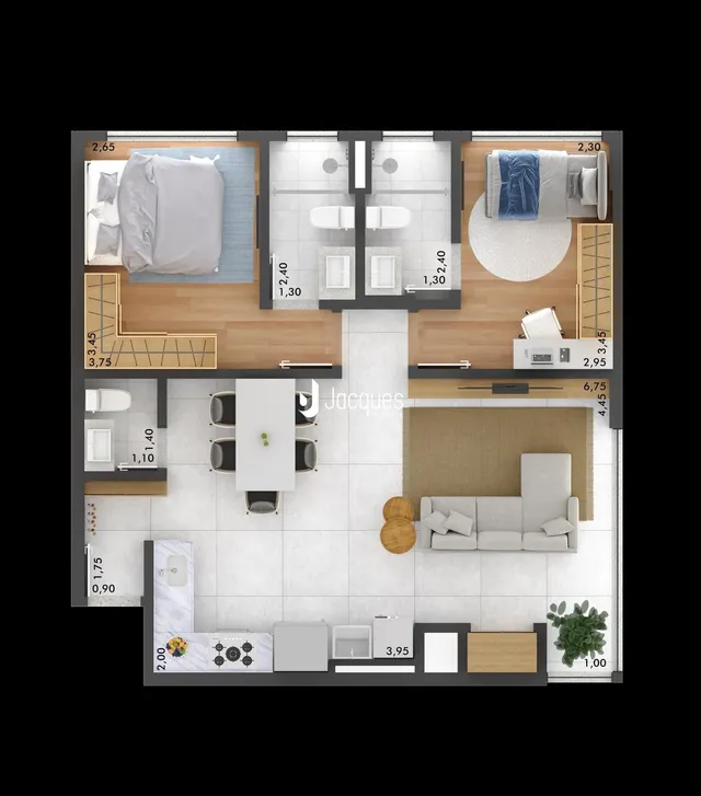 Planta baixa de um apartamento em Lajeado, Brasil.