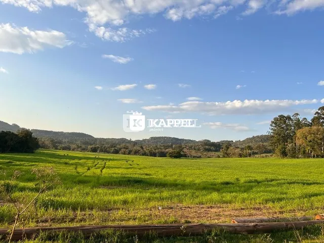 Uma paisagem de campo verde sob um céu azul claro.