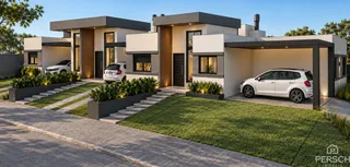 Fachada moderna de uma residência em Lajeado, Brasil, com jardim e garagem.