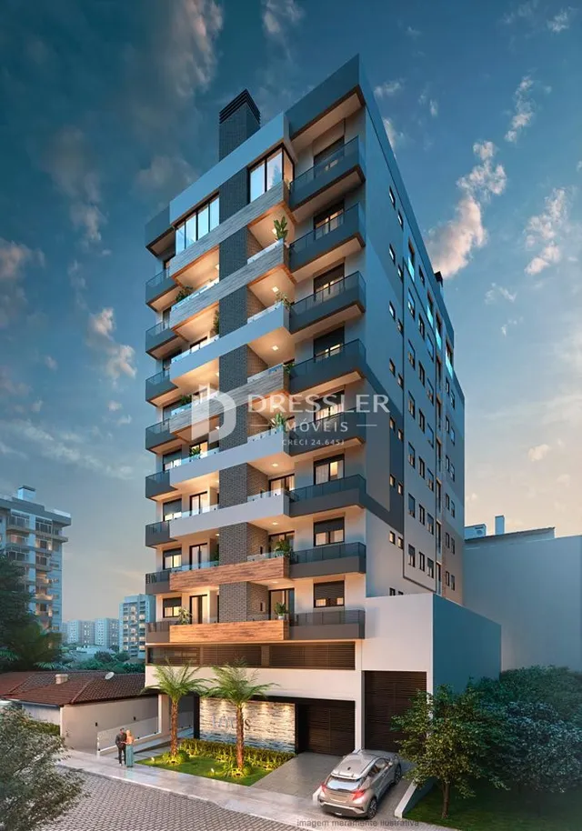 Fachada de um prédio residencial moderno em Lajeado, Brasil.