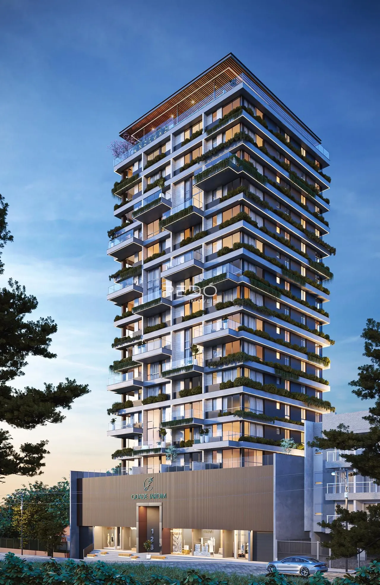 Fachada de um edifício residencial moderno em Lajeado, Brasil.