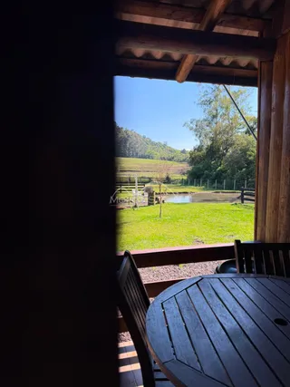 Vista de um campo verde com água ao fundo em Lajeado.