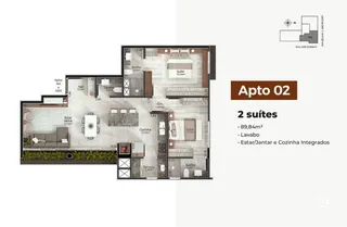Planta baixa do apartamento 02 em Lajeado, Brasil.