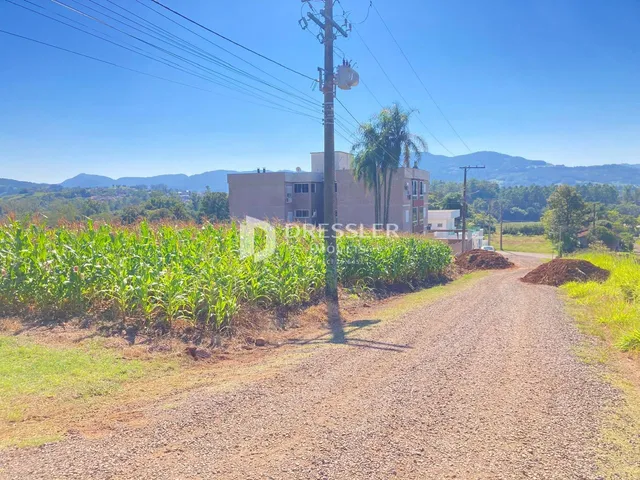Vista externa de uma propriedade em Lajeado, Brasil, com vegetação e estrada de terra.