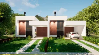 A fachada de uma casa moderna em Lajeado, Brasil.