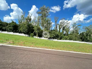 Vista externa da propriedade com vegetação e muro de contenção.