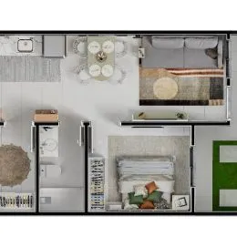 Planta baixa mostrando o layout dos cômodos da residência.