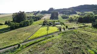 Paisagem de colinas verdes com vegetação e cercas em uma propriedade rural.