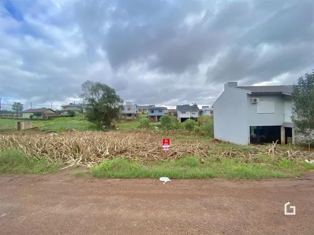 Vista externa de uma propriedade rural em Lajeado, Brasil, com vegetação seca e uma estrada de terra.