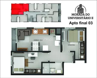 Planta baixa de um apartamento em Lajeado, Brasil.