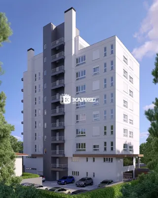 Fachada moderna de um prédio residencial em Lajeado, Brasil.