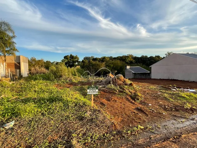 Foto de um lote de terreno aberto com vegetação seca e uma placa de anúncio em Lajeado.