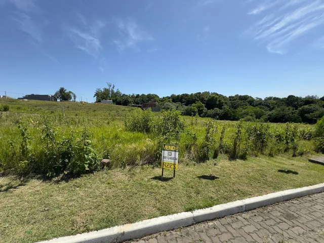 Vista externa de uma área de campo com vegetação e árvores sob um céu azul.