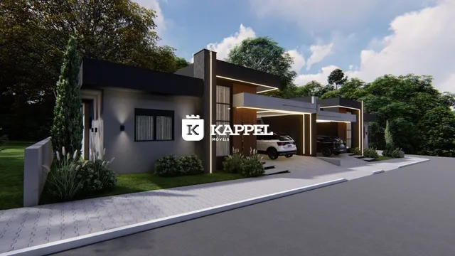 Fachada moderna de uma residência com detalhes em madeira e paisagismo.