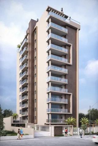 Fachada de um prédio residencial moderno com varandas em Lajeado, Brasil.