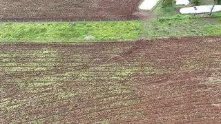 Vista aérea de campos agrícolas em uma propriedade em Lajeado, Brasil.