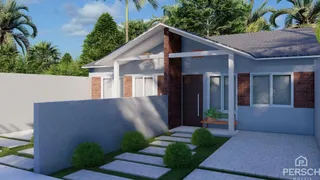 Fachada externa de uma casa moderna com detalhes em tijolo em Lajeado, Brasil.