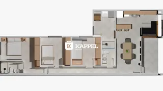 Planta baixa de um apartamento mostrando a disposição dos cômodos internos.