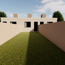Fachada de uma residência com gramado em frente.