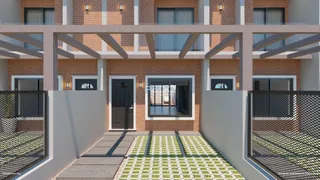 Fachada de um prédio residencial com detalhes em tijolo e varanda.