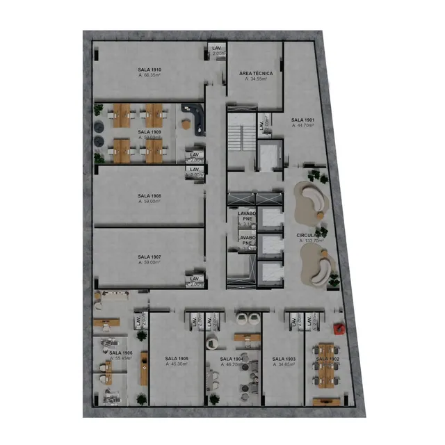 Planta baixa mostrando o layout das salas de uma propriedade em Lajeado.