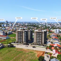 Uma vista aérea de um bairro residencial em Lajeado, Brasil.