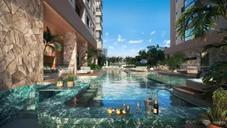Vista da piscina e área externa de uma residência em Lajeado.