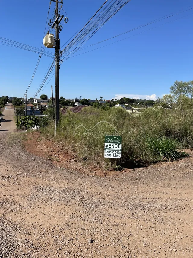 Foto de uma estrada de terra com postes de luz em uma área externa em Lajeado, Brasil.