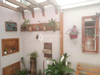 Parede interna com decoração rústica e plantas em uma residência.